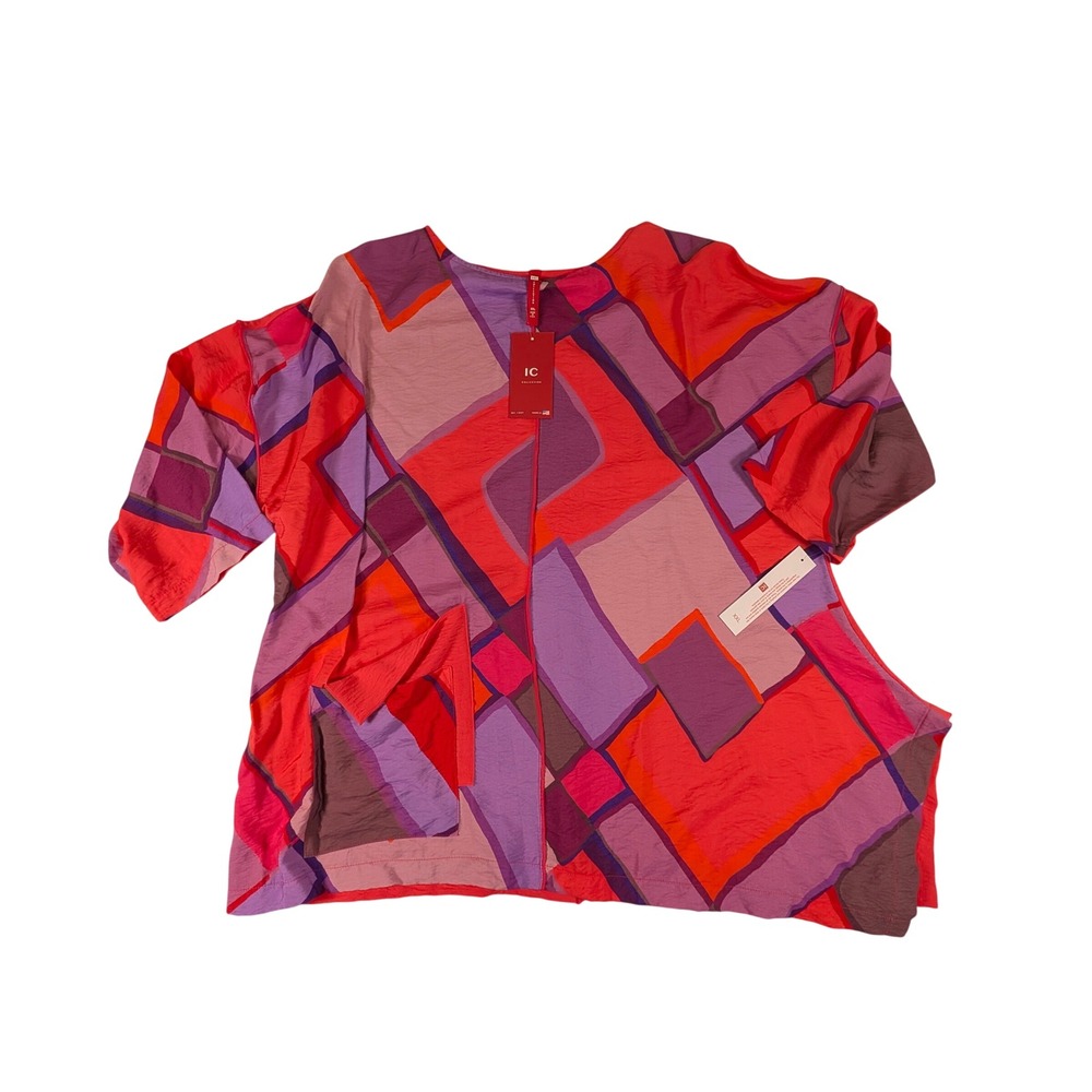 IC Collection Womens Abstract Geometric Print Top Red Purple Pink 2X Size XXL - Picture 2 of 6